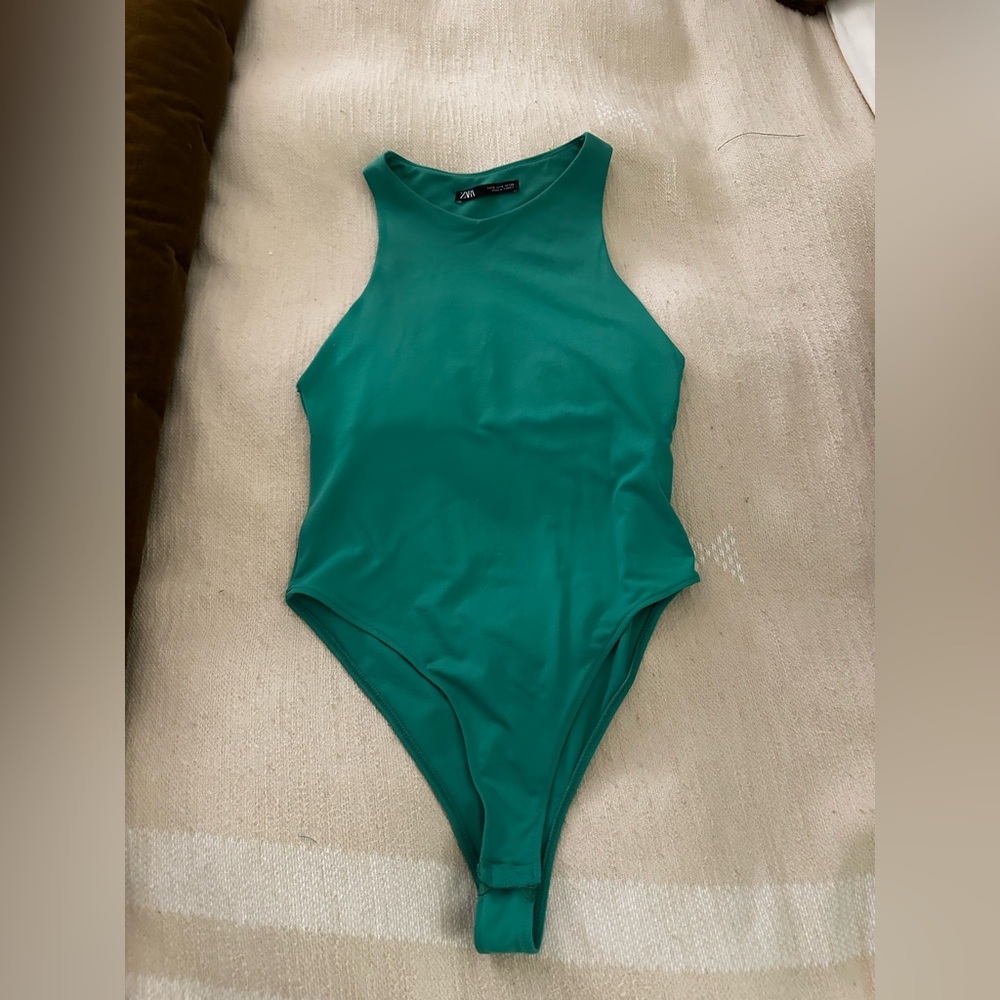 Zara High Neck Bodysuit , Green, Small